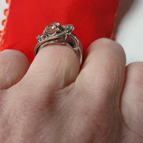 Old European cut diamond ring 14kt white gold U design - Picture 7 of 17